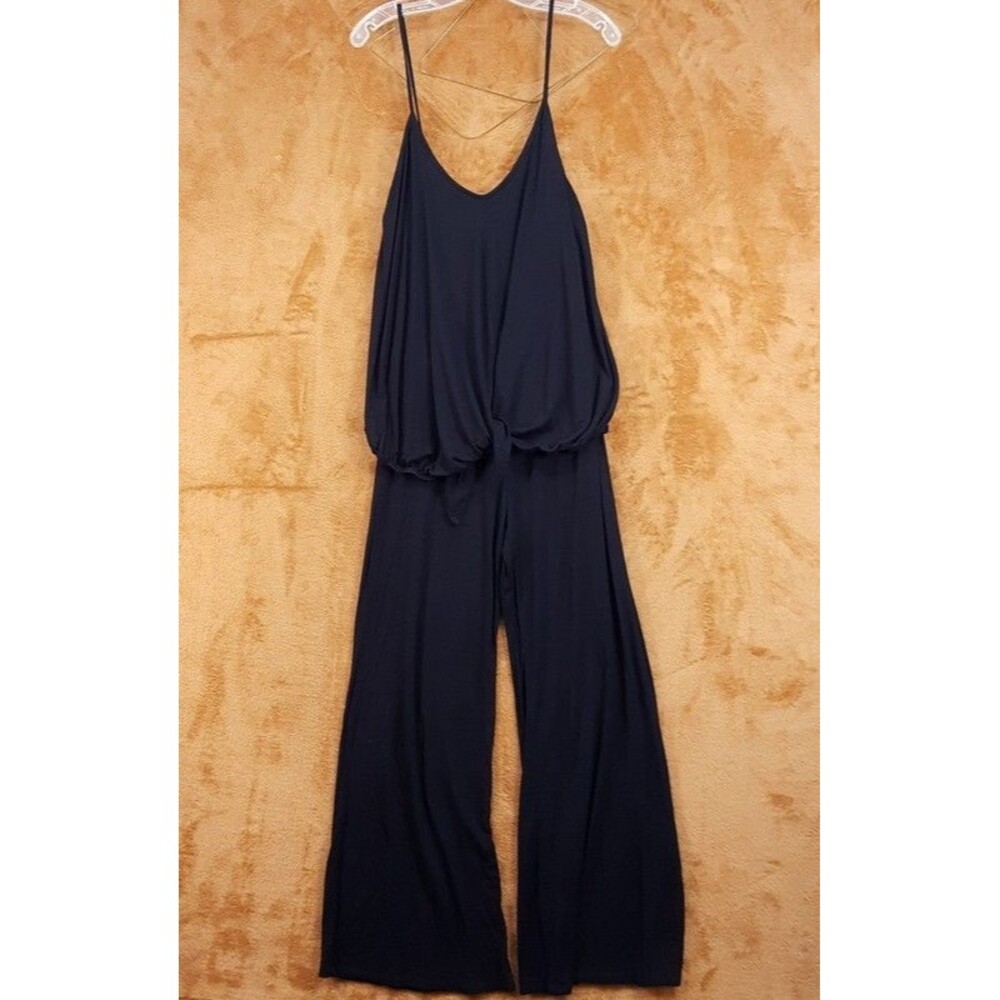 VAVA BY JOY HAN Jumpsuit Womens Large Black Rayon Draped Wide Leg Tie Front